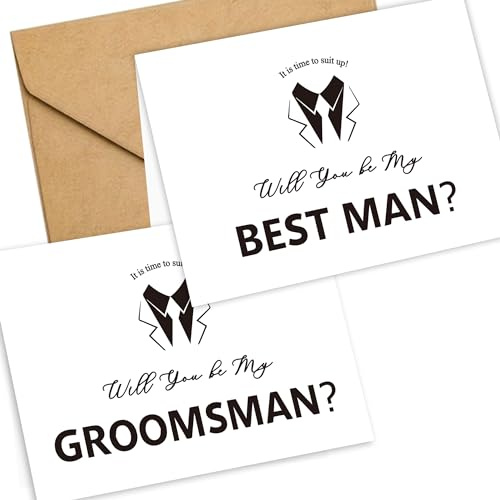 LADY&HOME Trauzeugen-Antragskarten, 6 Karten mit Aufschrift Will You Be My Groomsman und 2 Trauzeugen-Karten mit Umschlägen, Set mit 8 Trauzeugen-Karten für Hochzeitsbedarf (weiß, fett)