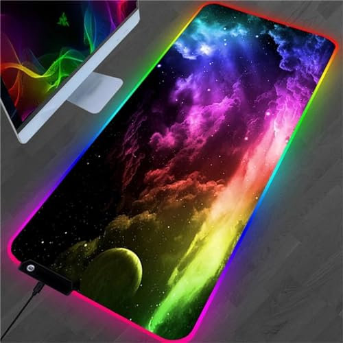 RGB Tapis de Souris Gaming Grand Tapis de Souris XXL 900x400x4mm 14 Modes d'éclairage LED Lumineuse Tapis de Souris Mouse Pad Rétroéclairage pour Gamer Clavier PC, Ciel Étoilé Bleu