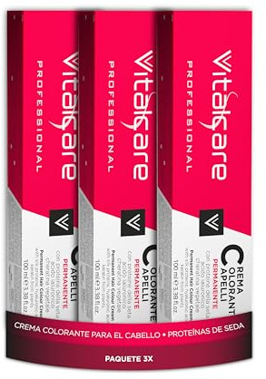 Vitalcare | Professional professionell permanent färg, hårfärgningskräm, hårfärgning med silkeprotein, nr 6/6, intensiv röd, flerpack 3 st x 100 ml