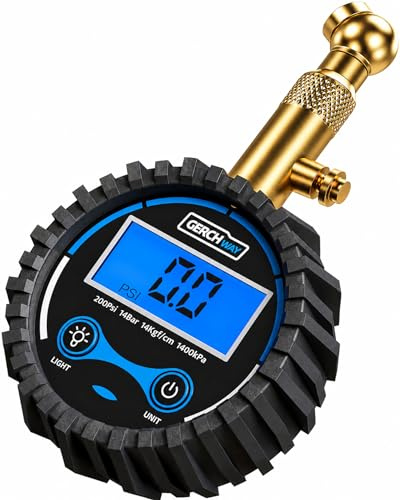 GERCHWAY Digital Tire Pressure Gauge for Cars - Accurate Air Pressure Gauge for Tires with 360° Swivel Chuck - 200 PSI