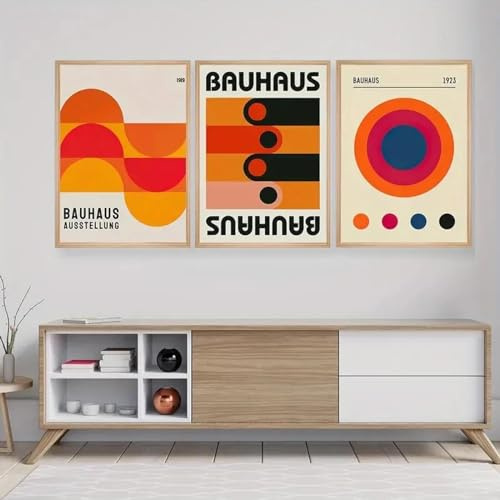 KemneT Bauhaus Abstrakte Illustration Poster Kunstdrucke Mid Century Modern Leinwandgemälde Abstrakte Wand Bilder Bilder Wohnzimmer Wohnkultur 50x70cmx3 Ungerahmt