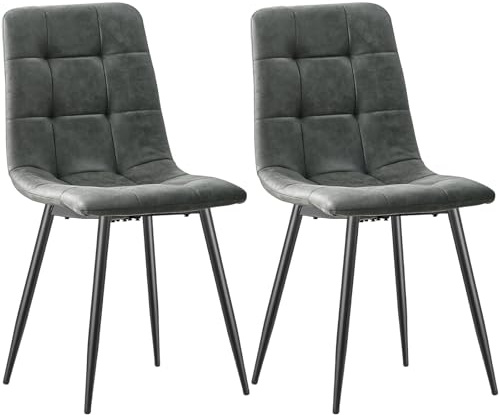 JIJIAN Esszimmerstühle 2er Set, Küchenstühle mit Techno Stoff, Dunkelgrau | Stühle Esszimmer mit Schwarzen Metallbeinen, Bis 120 kg Belastbar, Moderne Polsterstühle für Esszimmer Wohnzimmer Küche