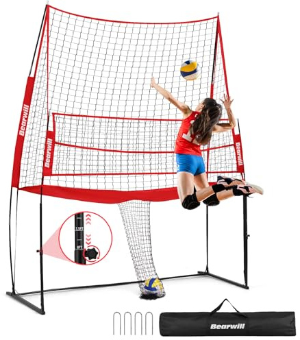 Bearwill Volleyball Training Equipment, Volleyball Practice Net System Update Freely Adjustable, Portable Volleyball Net for Backyard Indoor Outdoor Hitting Serving Passing Practice