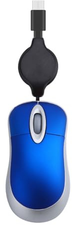 Mouse a filo Type-c Mouse retrattile allungabile 1000DPI ottico piccolo mini per i viaggi (Blue)