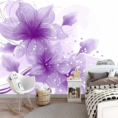 Fototapete Lila Blumen 150 x 105 cm Tapete Fototapeten Vlies Tapeten UV-Beständigkeit Wandtapete Kindergarten Wohnzimmer Wanddeko Tapete