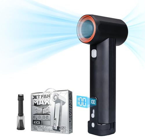 KiCA JETFAN MAX - Soplador de hojas de aire inalámbrico y aspiradora con batería y cargador extraíbles de 4000 mAh x 6S, motor sin escobillas, soplador de jardín ligero, hasta 331 km/h y 11 m³/min,