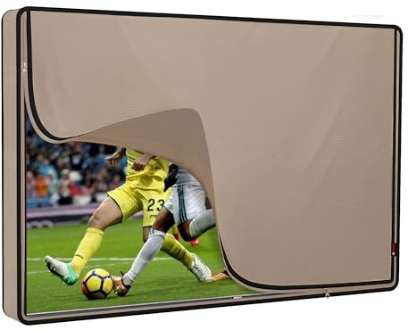 iBirdie Outdoor TV Cover 52 to 55 inch Waterproof, Cover Size 52W x 31H, Weatherproof, with Zipper for Outside Flat Screen 52 to 55 inch TV, Brown, 600D Thick Fabric Protector