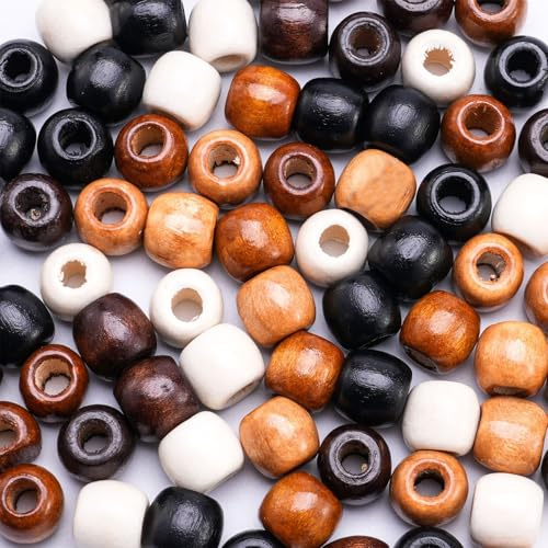 100 Stück Holzperlen mit großem Loch, 12 x 11 mm, für Makramee, Schmuck, Flechten, Bastelarbeiten (5 Farben)