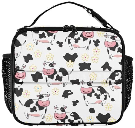 Bolsa de almuerzo blanca de vaca lechera, bolsa de almuerzo para hombres, bolsas de aislamiento reutilizables, bolsa de almuerzo con soporte para botella de agua