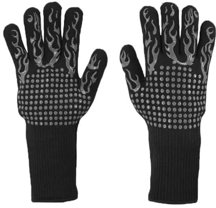 Oven Gloves Extreme Heat Resistant Hand Protection Grill Gloves Non-Slip Silicone Barbecue Gloves 800℃/ 1472℉ Fit for Kitchen Cooking Baking Welding Cutting Waterproof Fireproof Oil Resistant(Black)