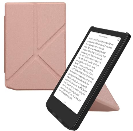 kwmobile Vikbart fodral kompatibelt med Pocketbook Verse/Pro/Color/Vivlio Light Cover - Magnetiskt PU-läder eReader fodral med stativ - roséguld