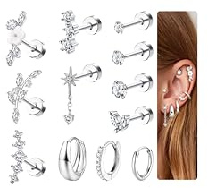 MOGASA 12 st öronpiercingar i rostfritt stål örhängen dam silver/guld conch tragus daith helix piercingar brosk örhängen guld dam örhängen örhängen set, 20G, Rostfritt stål