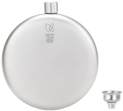 KEITH Ti9302 - Flasque en titane - Portable - Petite bouteille d'eau pour whisky, liqueur et alcool - Avec entonnoir - Équipement de camping - 150 ml