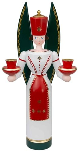 Seiffener Volkskunst Schalling | Lichterfiguren Weihnachtsbeleuchtung Figuren | Fensterdeko Handarbeit Weihnachtsfiguren | 1S514F | Engel farbig 36 cm