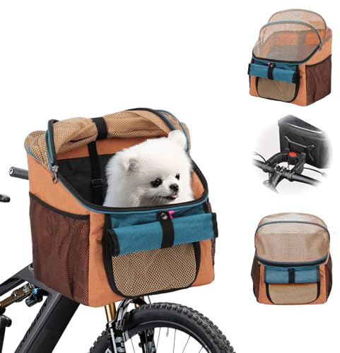 Cestino da bicicletta per animali domestici con adattatore manubrio cestino anteriore della bicicletta cestino anteriore pieghevole multiuso per manubrio staccabile borsa zaino per gatto cane con