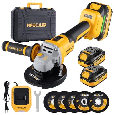 MAXCULAR Angle Grinder Cordless 20V Battery,9600 RPM Brushless Power Motor,4-1/2-Inch to 5-Inch,2x4.0 AH Battery Electric Grinder Tool Set, for Cutting,Grinding,Polishing