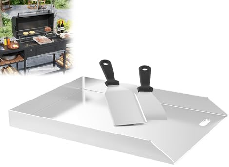 ACXIN Plancha Grillplatte aus Edelstahl | BBQ Grillplatte 30x40x4cm mit Ölauffangrinne | Universal Grillzubehör | Feuerplatte für Gasgrill, Holzkohlegrill, Grillwagen | inkl. 2 Grillspachtel