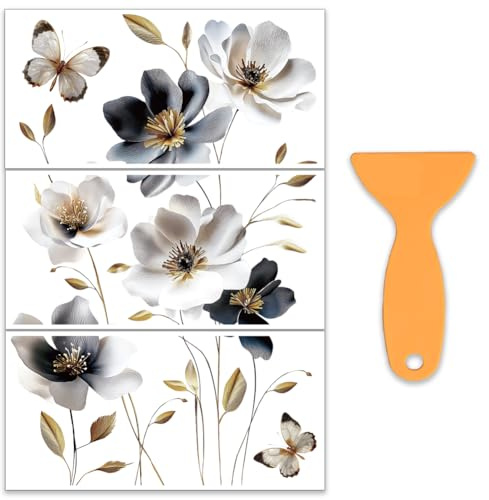 OLYCRAFT 3 Stück/Set 3D Blumen Transferfolien Zum Aufreiben Für Möbel Und Kunsthandwerk 30x15cm Große Schmetterlinge Möbelaufkleber Dekor Goldene Blätter Transferaufkleber Mit 1 Teiligem Schaber