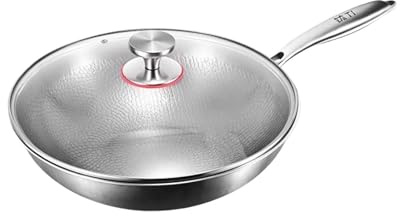 Titanium Hammered Bratpfanne, Pfanne Induktion,Antihaft-Bratpfanne, Kochpfanne, mit Multifunktions-Design, Kratzfeste Unbeschichtet, 32/34/36cm für Induktionskochfeld und Camping (Sliver, 32cm)