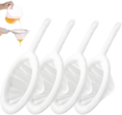 KAIYAYA 4 coladores finos para cocina con asa, malla de nailon 120/200/300/400, colador pequeño, colador fino, colador de cocina ultrafino, colador de plástico para zumo, leche, café, leche de soja