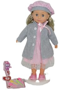 Pioupiou et Merveilles– Dimian– Poupée Bambolina en Manteau Gris – 46 cm – Une poupée Qui Parle, Chante et raconte Cendrillon – 100 Mots et 3 chansons – Accessoires pour Cheveux – Texture Souple