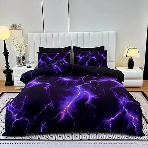 EXSANLIEAY Geheimnisvoll Bettwäsche-Sets 135x200 cm Lila Blitze Bettbezug Kreatives 3D Effekt Weich Microfaser Deckenbezug mit Reißverschluss und 2 Kissenbezug 80x80 cm