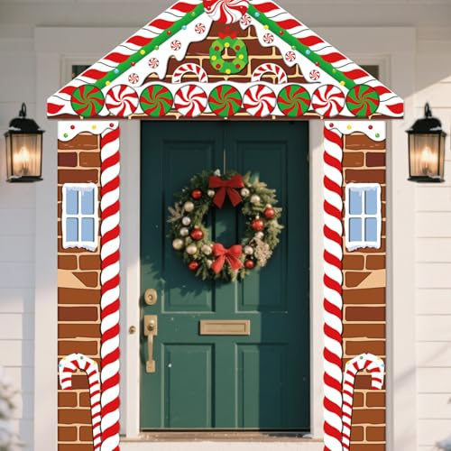 3 Stück Weihnachten Veranda Banner, Weihnachtsbanner, Weihnachts Veranda Schild, Rot Glitzernde Weihnachten Süßigkeiten Türbanner Schild für Winter Weihnachts Drinnen Draußen Tür Haustür Veranda