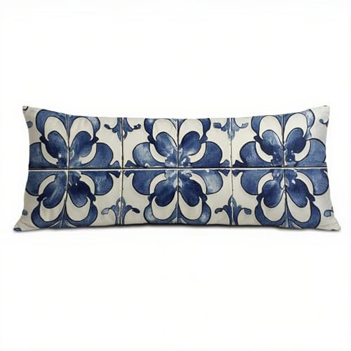 Federe Cuscino Letto 30 x 90 cm, Cuscini per Divano in Lino Cotone Morbida e Traspirante, Blu Copricuscino Letto con Cerniera Invisibile Federe Cuscini per Decorativi Camera da Soggiorno Boemia Q-292