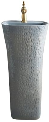 Vintage Lavabo de pedestal cerámica for exteriores, independiente, con grifo y desagüe decorativo
