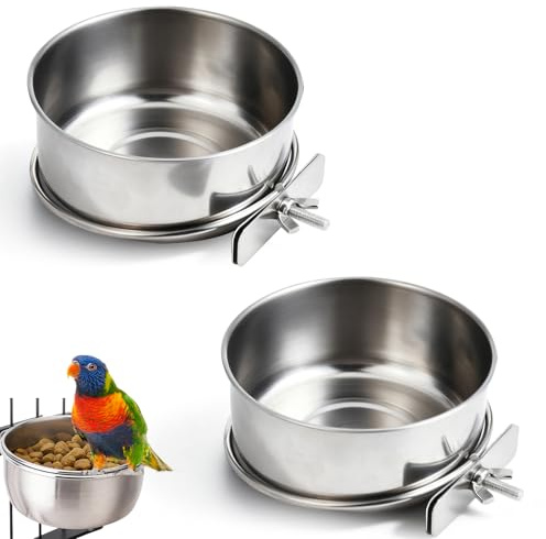 Edelstahl Vogel Futternapf, 2 Stück Vogelkäfig Zubehör Vogel Fütterung Näpfe zum Einhängen für Vögel und Papageien (10X4.5 cm)