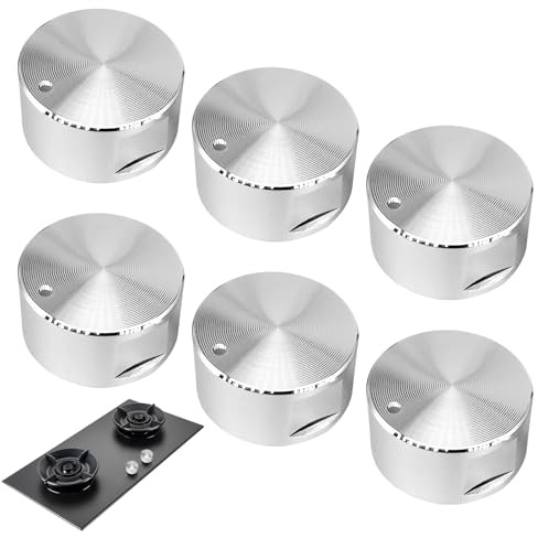 Othrion 6Pcs Cooker KnobsL for Gas Hob Oven and Cooktop,6mm Stove Knob,Metal Replacement Dials with Non Slip Brushed Silver Finish for Kitchen Appliances,Cooker Knobs Replacement