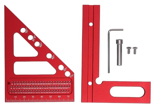 3D Multi Angle Woodworking Square Aluminium Alloy Metric Layout Tool | Preset 22.5° to 90° angles with laser engraved scales for accurate marking, measuring and carpentry layout tasks
