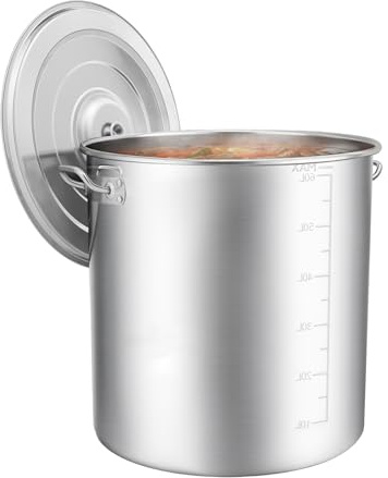 Stainless Steel Stock Pot with Lid, 35L/50L/70L Large Deep Catering Cooking Pan, Heavy Duty Induction Saucepan for Restaurant, Home, Soups, Stews, Boiling, Gas Electric Hob, Easy Clean (70L)