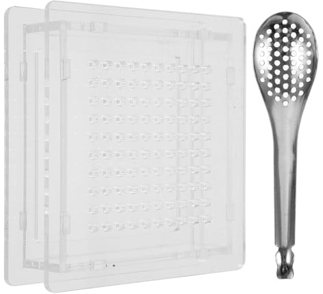 INOOMP Caja Dispensadora de Salsa de Huevas para Cocina Molecular, Fabricante de Caviar 100 Agujeros, Material Plástico Reutilizable Transparente, Incluye Cuchara para Gastronomía