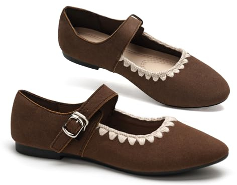 GLAMORA Bailarinas Mujer con Hebilla Cierre Rápido Zapatos Planos Punta Redonda Mary Jane Cómodos Ajuste Seguro Borde Decorativo Cosido Calzado Primavera Verano tan-37