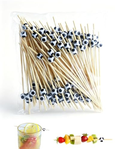 HAPZUR Palillos de Bambú Decorativos para Cócteles y Aperitivos - 100 unidades Mundial de Fútbol, Palitos para Pinchos, Fiestas, Tapas y Frutas.