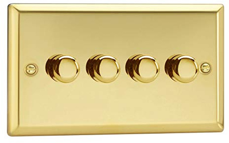 Varilight 4-Gang 2-Way V-Pro Push On/Off Rotary LED Dimmer 4 x 0-120W (Twin Plate) Victorian Brass