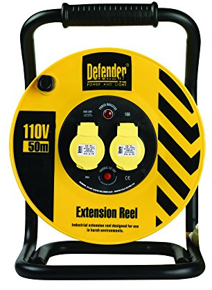 Defender E86510 50 m 16 A 2 Way 2.5 mm 110 V Industrial Trade Cable Reel - Yellow