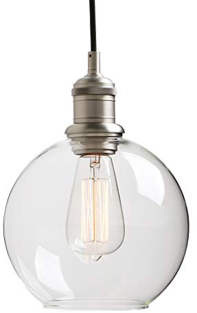 Yosoan Rundkugel-Klar Glas Industrie Loft-Pendelleuchte Pendelleuchten Badezimmerleuchte, Badezimmerlampe, Innenleuchte, spritzwassergeschützt (Gebürsteter Edelstahl Farbe)