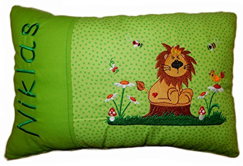 Momelie Grünes Schmusekissen * Kuschelkissen * Löwe * mit Namen Bestickt * ca. 25 * 40 cm groß * SK-gn_0028