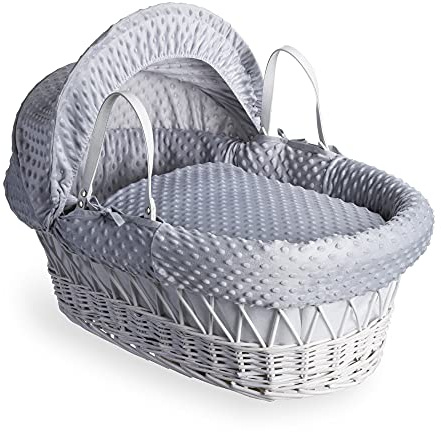 Clair de Lune Babykorb mit Bettwäsche, mit Matratze, Kapuze, gepolstertem Futter, Decke, Großbritannien, mit Liebe hergestellt, Grau