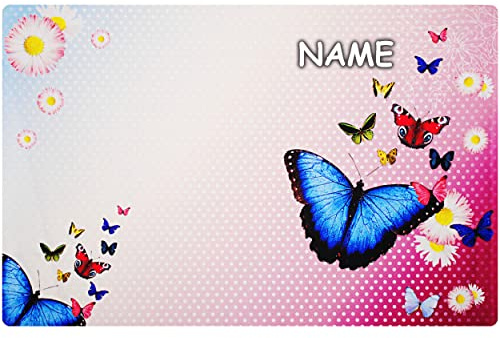 alles-meine.de GmbH Schreibtischunterlage/Unterlage - Schmetterling & Blumen - inkl. Name - 60 cm * 40 cm - Soft Touch - rutschfest & antirutsch - Stoff Textil - Tischunterlage..