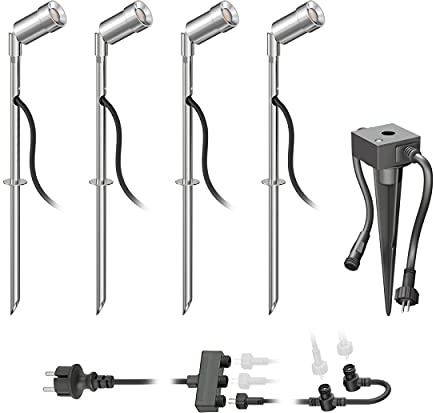 ledscom.de LED Gartenstrahler Spico mit Erdspieß und Dämmerungssensor für außen IP44 je 105lm warm-weiß 4er Set