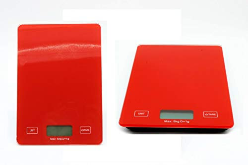 Digital Kitchen Cooking Scale Food Weighing Electronic Tempered Glass DIY Scales with Large Platform and Backlit LCD, Slim Design (Red)