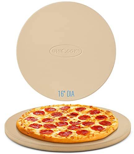 Unicook Pizza Stone, Large Cordierite Baking Stone for Oven and BBQ, Heavy Duty Grill Pizza Slab with Scraper, Ideal for Baking, Round, Dia: 40.6cm