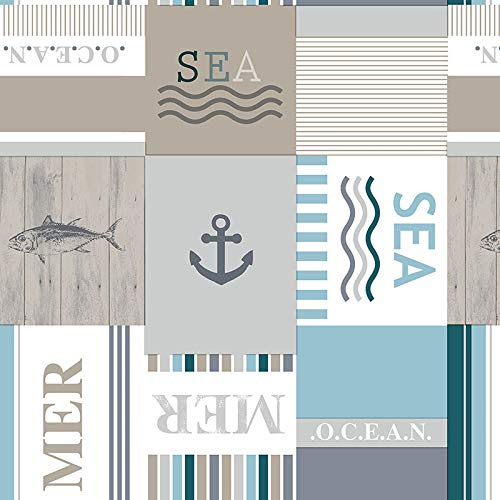 PVC Tischdecke Maritimo blau weiß Taupe Wachstuch • Breite & Länge wählbar • Fisch Sea Mer Maritim, Größe:140 x 100 cm