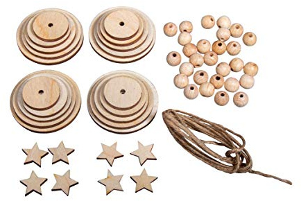 Rayher Baum-Anhänger aus Holzteilen, Bastelpackung, 4 Stück, Deko-Hänger 10,5 cm, Holz FSC zertifiziert, Dekoration Weihnachten, 63053505