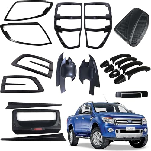 JHCHAN Scheinwerfer und Rücklichtabdeckung für Ford Ranger 2012-2014 Wildtrak XL XLT Limited Stormtrak Wolftrak Thunder Karosserie-Kits Tuning Zubehör ABS Matt Schwarz