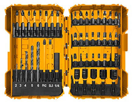 INGCO Set di punte per cacciavite a percussione 45 pezzi in custodia con punte per trapano HSS, dadi magnetici, supporto per punte per cacciavite AKDL24502