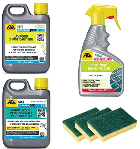 Fila Kit Ceramica specifico per la pulizia dopo posa e manutenzione, Ideale per il lavaggio dopo posa, rimuove completamente i residui di posa e di fine cantiere, per Gres e Ceramica